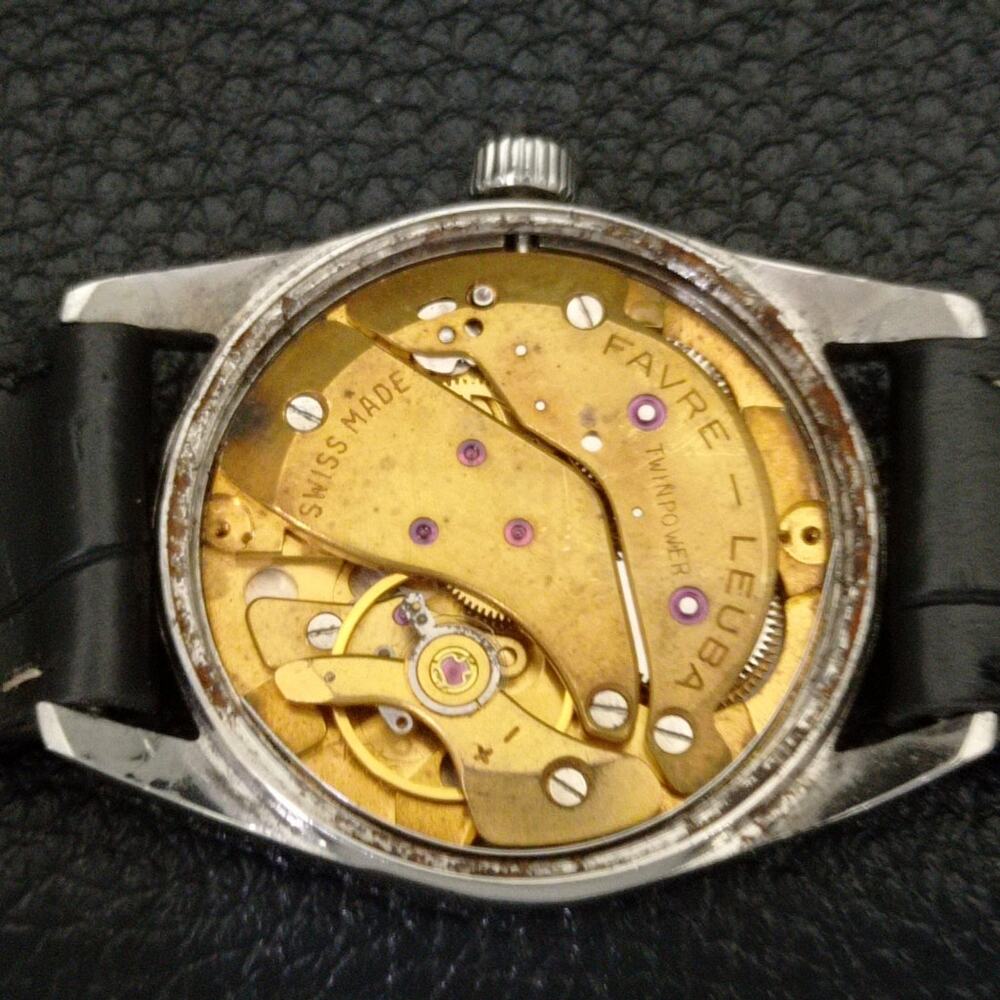 Vintage 1971 Favre Leuba Manual Mens Silver Watch W/Leather Strap - Picture 9 of 9